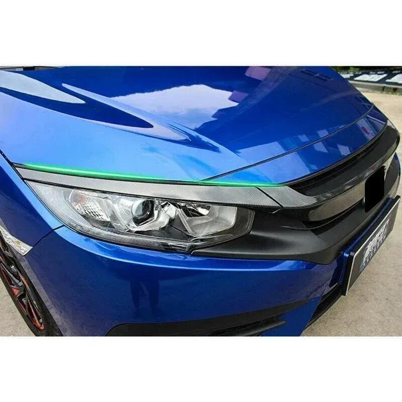 8 Pcs/Set Car Front Bumper Grilles Decal Stickers For Honda Civic 10th 2016-2018 Carbon Fiber Texture Decoration Sticker Trim