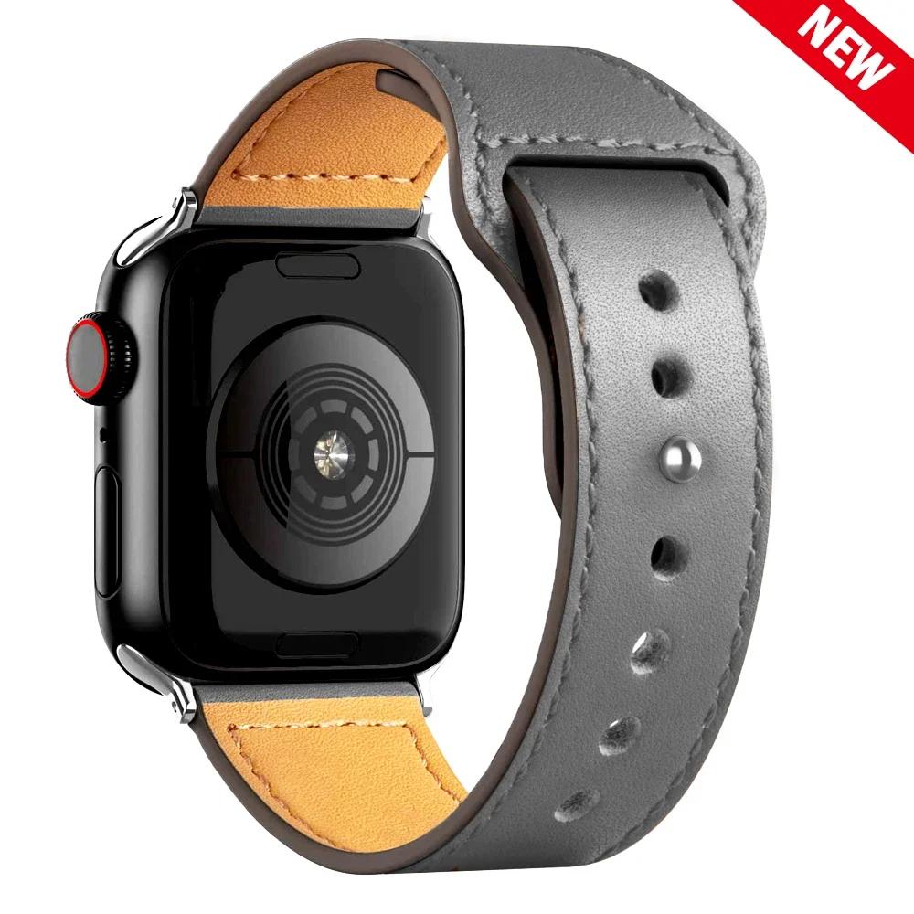 Leather Bands for Apple Watch Ultra 2 49mm 41mm/45mm 44mm 40mm 46mm/42mm Wrist Bracelet Strap IWatch Series 9 8 7 3 4 5 6 10