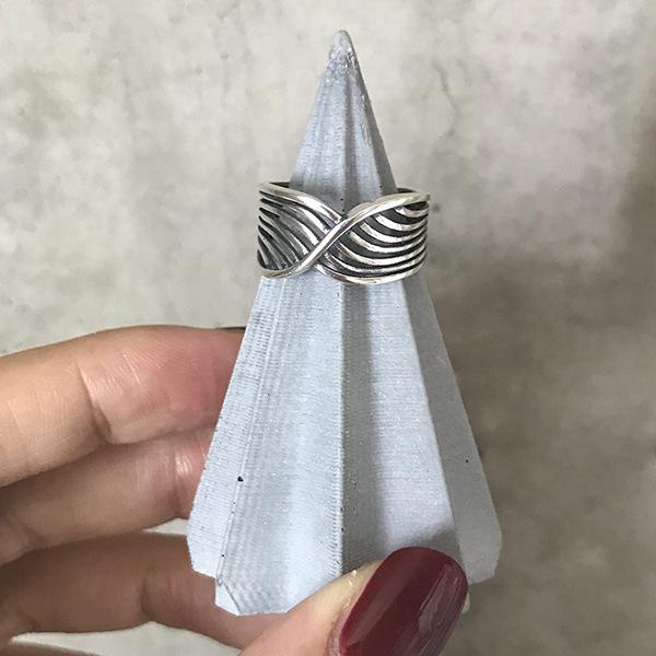 Korean Style Geometric Wave Open Adjustable Ring - Double Layer Stackable Trendy Index Finger Ring for Women