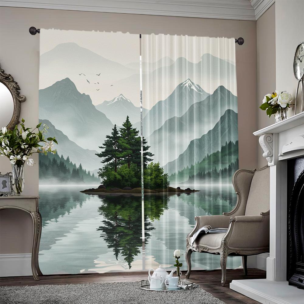 

Set Of 2 Spring Summer Curtains Fog Forest Art Digital Print Drapes Durable Polyester Fabric All Seasons Ldeal Bedroom Made Master Window Treatment W100*H70(CM)-Rod Pocket&2PCS