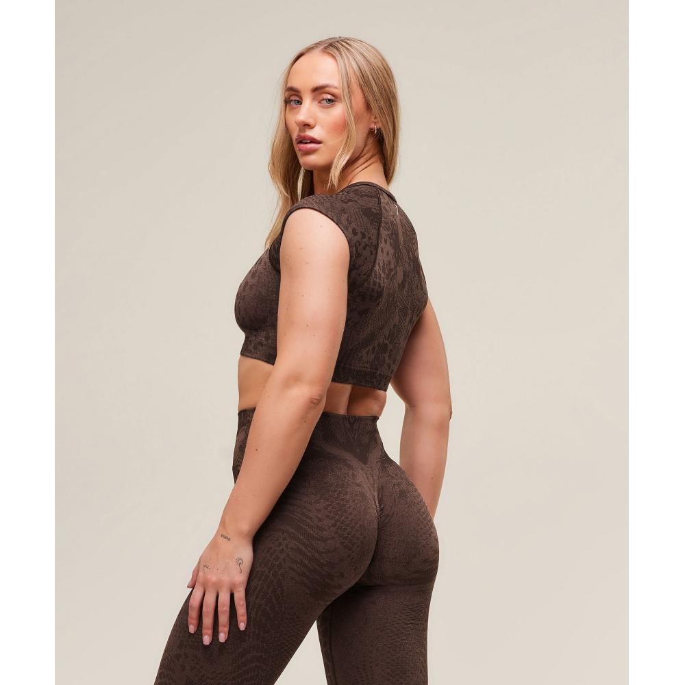 Gymshark Adapt X Whitney Animal Top Crop Fără Cusături Maro B3b2h Nc4g