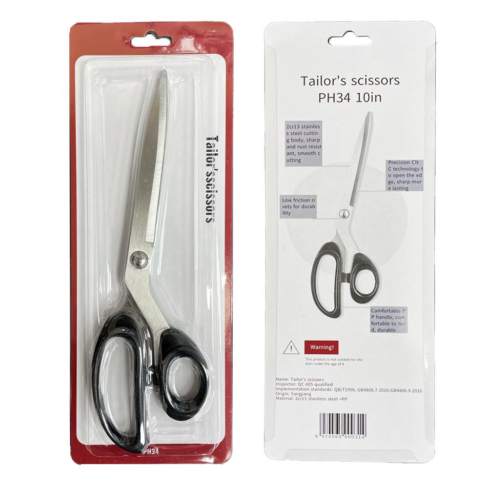 Large Stainless Steel Tailor Scissors with Plastic Handle for Cutting Fabric, Leather, Rope, and Line