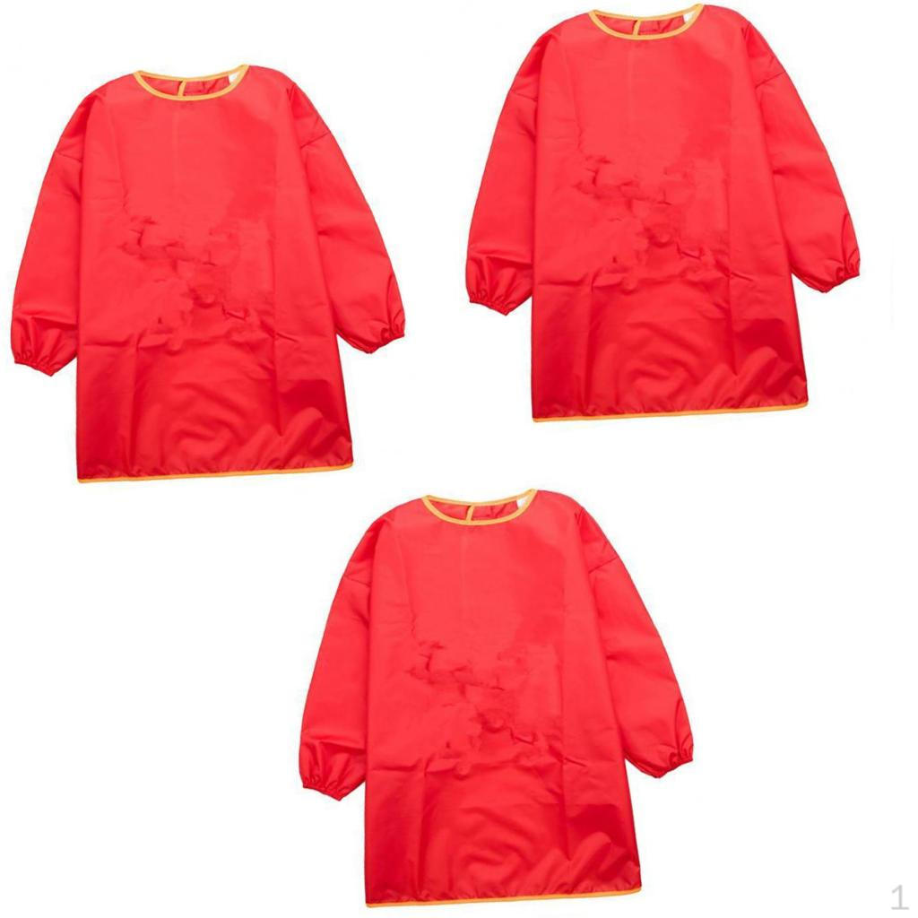 

3 Sizes Children Kids Long Sleeve Apron Painting Waterproof Smock Red