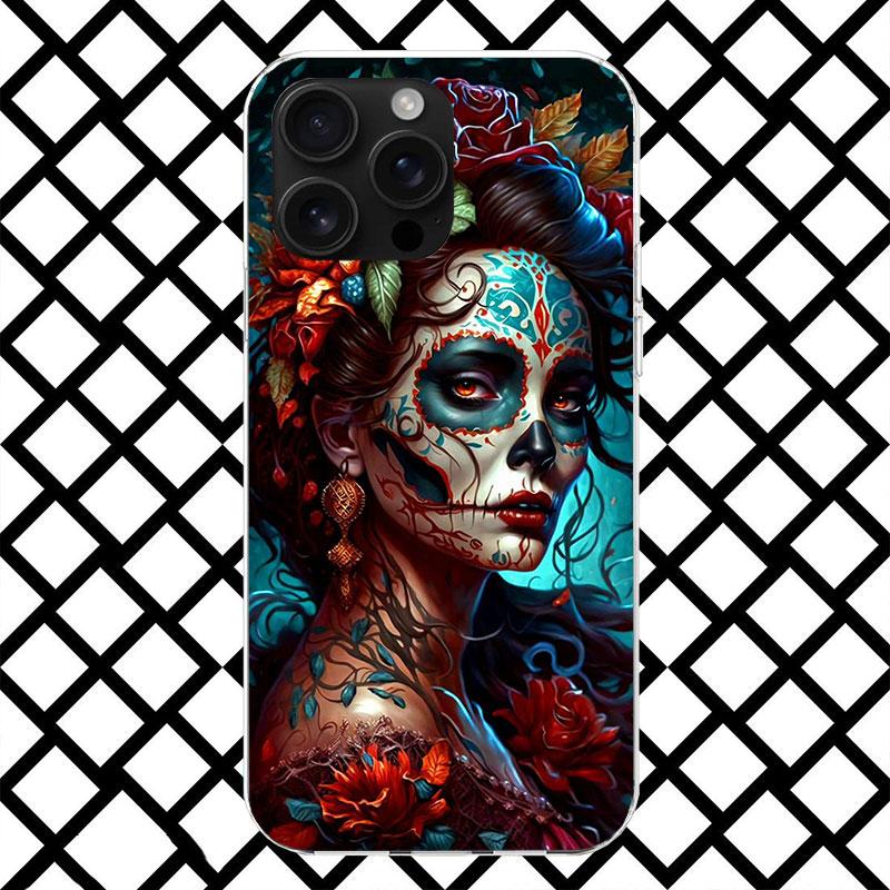 Coque de téléphone Catrina Belle Fille Rose Crâne pour iPhone 17 Air 16 16E 15 14 Plus 13 Mini 12 11 Pro Max 7 8 + SE 2020 Housse Souple