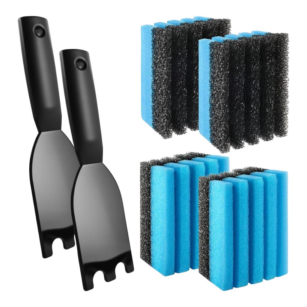 Grill Scraper Tool and Heavy Duty Cleaning Sponges Set for BBQ Grates and Outdoor Cooking Surfaces Durable Handle and Multi-Textured Scrubbing Pads