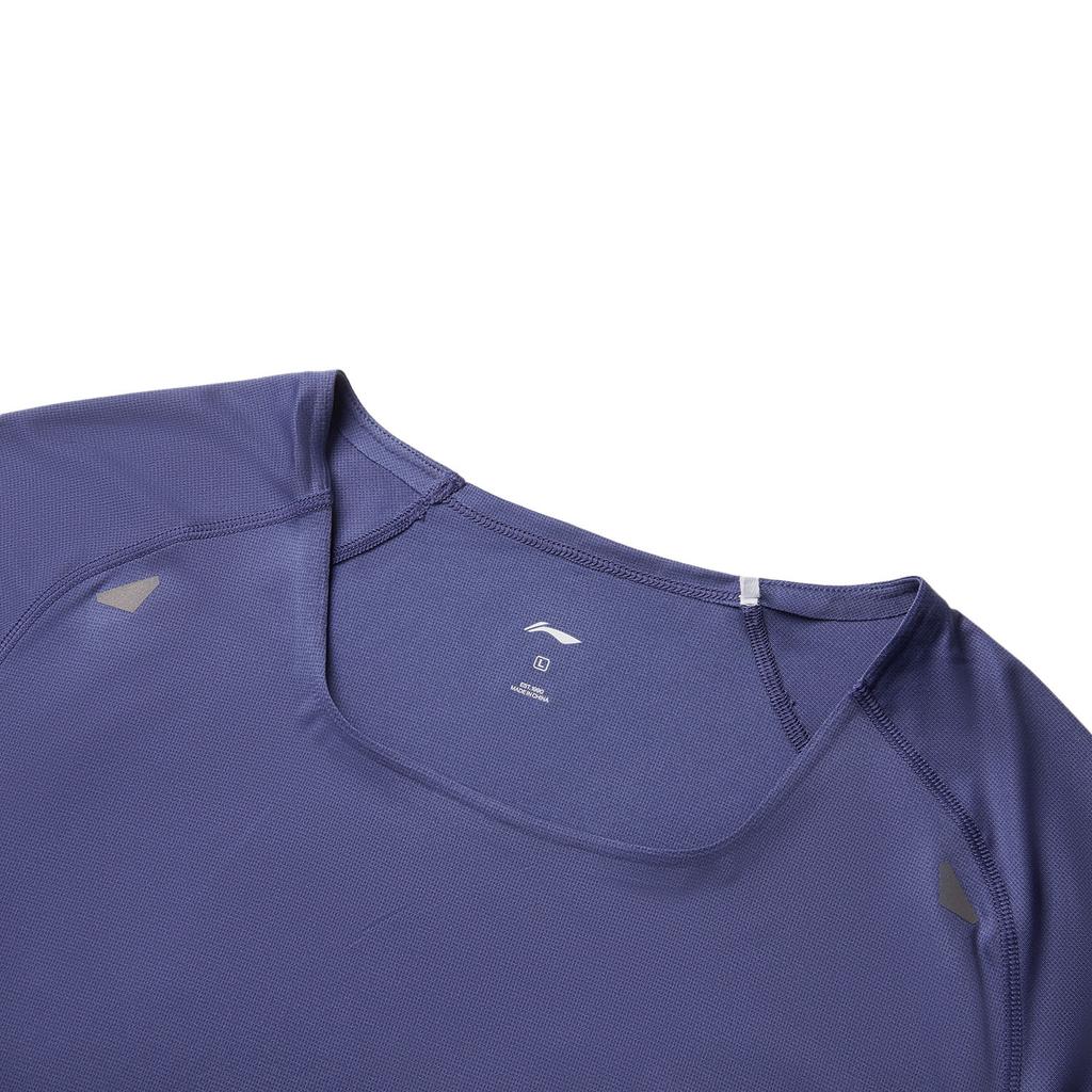 Li Ning Running Series Raglan Logo Round Neck Slim Fit Quick Dry Breathable Short Sleeve T-Shirt Men T-Shirts Dusk-Blue ATSV005-3