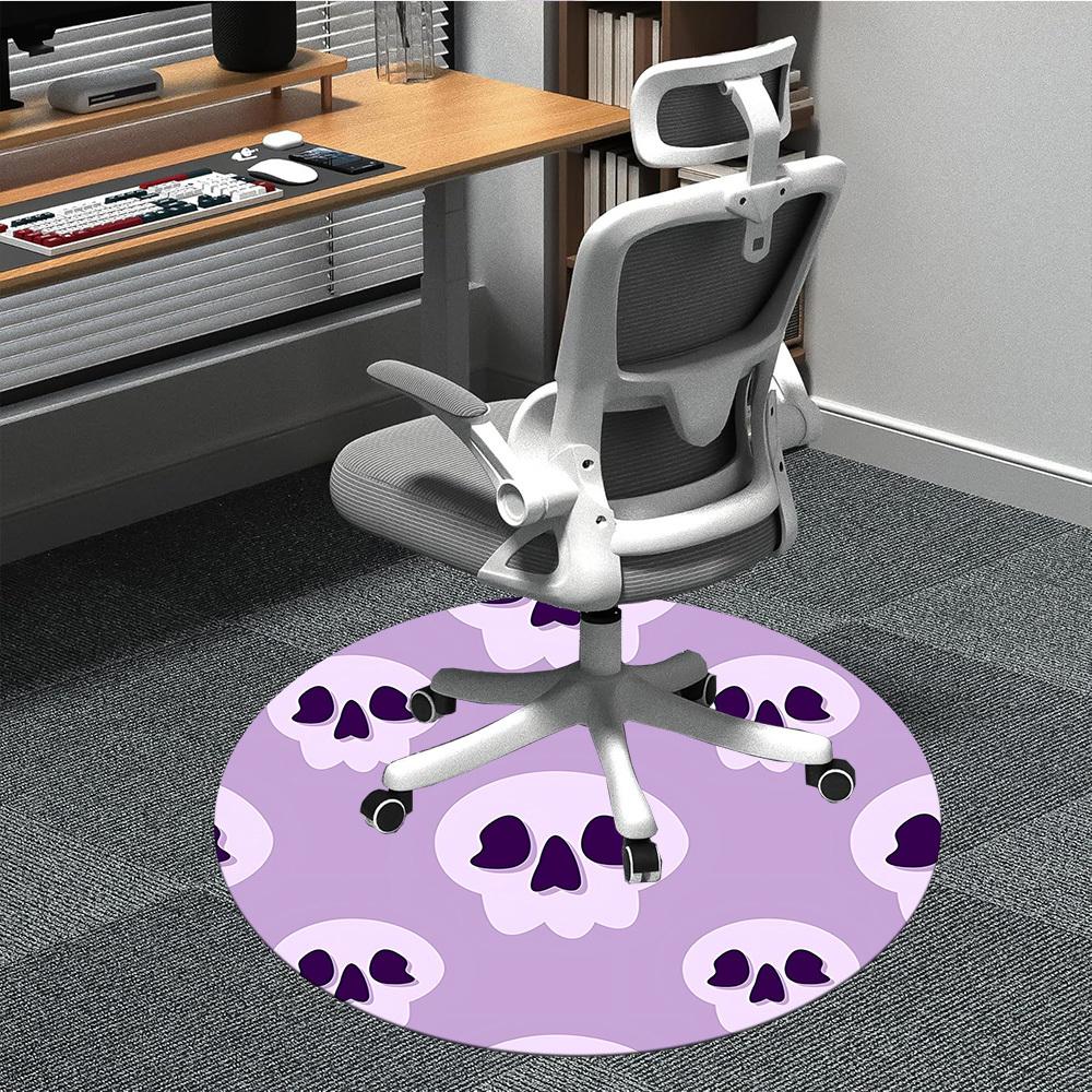 1pc Skull Pattern Office Round Area Rug, Mat Suitable For Office, Under Office Chairs Bedroom Living Room Home Decor, Room Deco