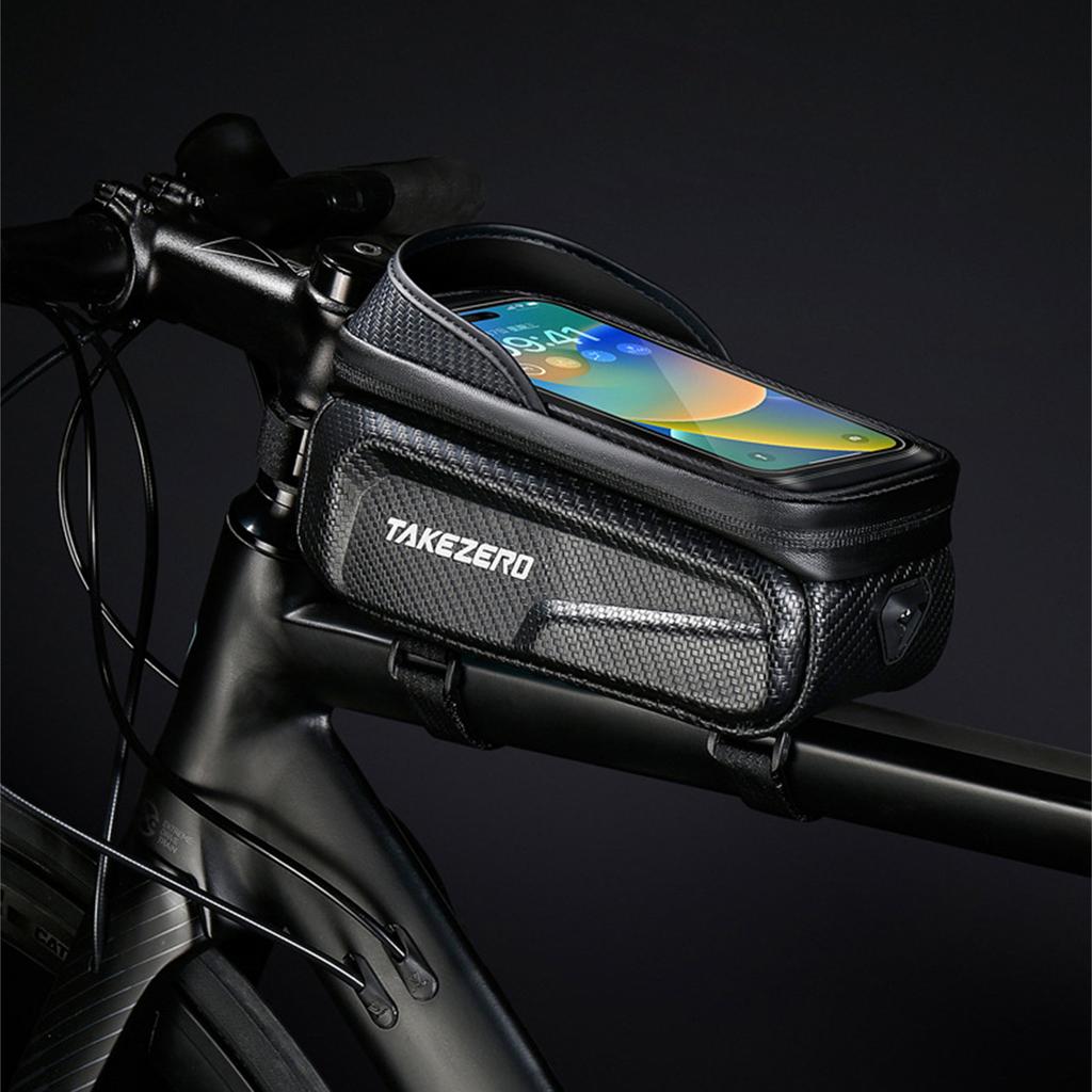 Bike Top Tube Bag with EVA Hard Shell Waterproof Front Frame Mount with Clear Window for Phone Storage Compatible with Most Bicycle Models