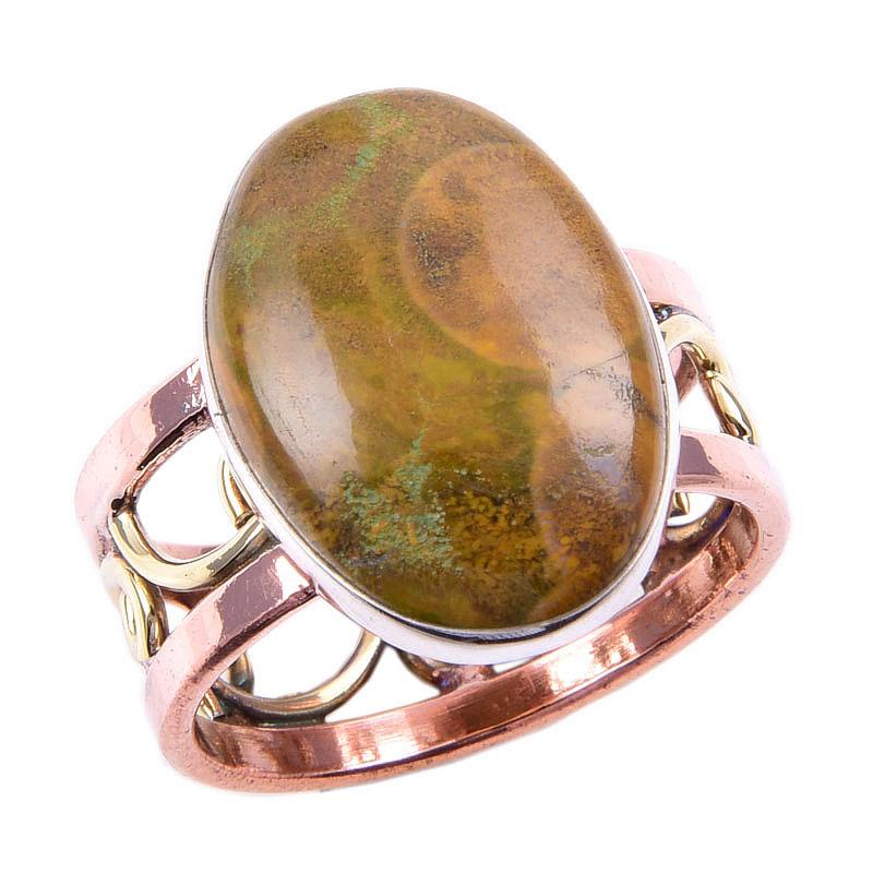Natural Ocean Jasper Gemstone 925 Solid Silver TwoTone Gift Ring S.8.5US E3c03