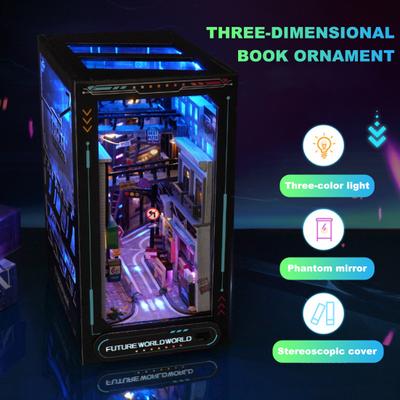 DIY Kit na knižní koutek se světlem Cyberpunk 3D Miniaturní model pouliční scény Vložka Domeček Dekorace knihovny Budoucnost