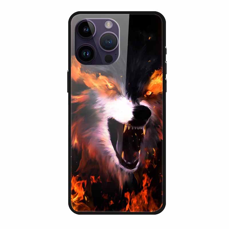 Phone Case for Apple Iphone 15 Pro 15 Plus Tempered Glass Hard Back Cover for Iphone 15 Pro Max Iphone15 Wolf Lion Funda Capa