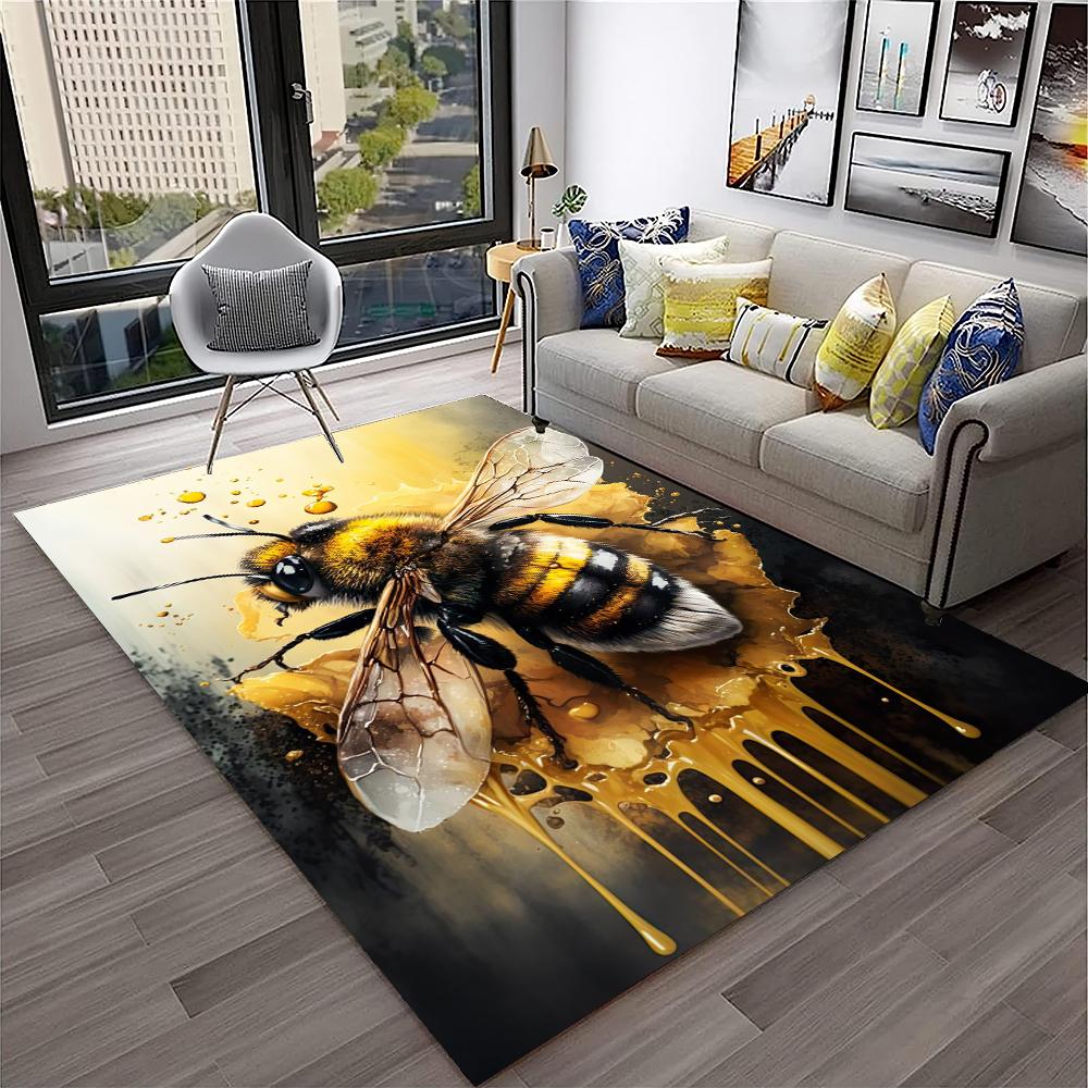 Cute Bee HoneyBee Insect Cartoon 3D Carpet Rug for Home Living Room Bedroom Sofa Doormat Decor,kids Area Rug Non-slip Floor Mat
