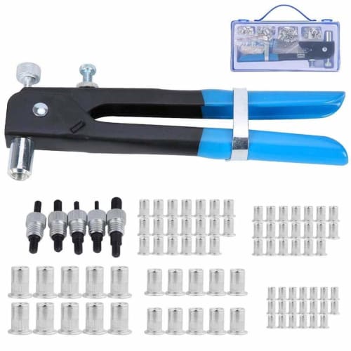 Hand Riveter Set, 86-Piece Set of M3/M4/M5/M6/M8 Threaded Nuts and Rivet Inserts, Steel and Aluminum Rivet Tool Set