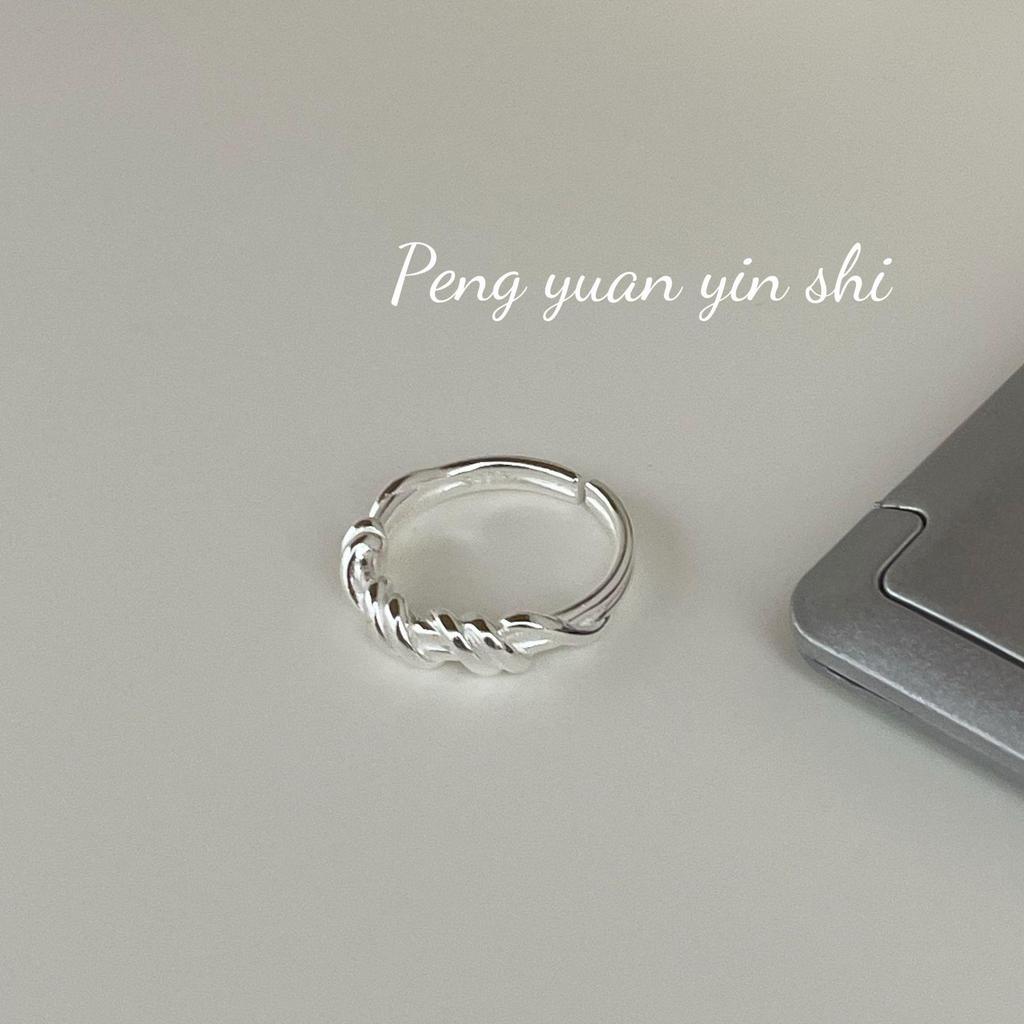 Su Chuang S925 Sterling Silver Twisted Knot Adjustable Women's Ring - Korean Minimalist Design