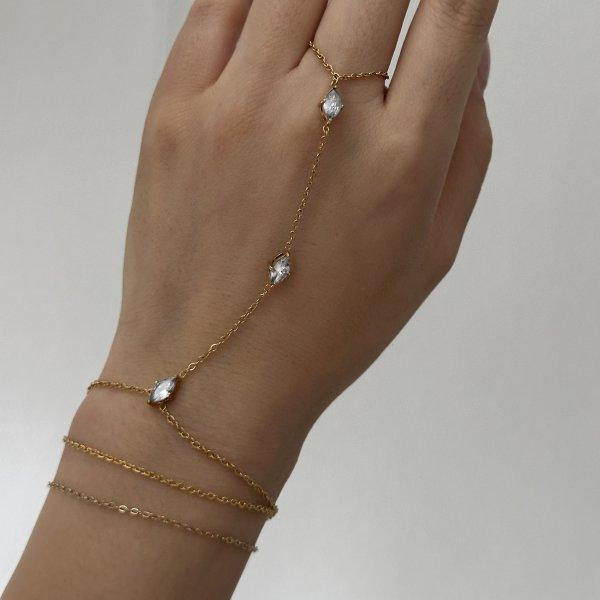 Rhinestone Multilayer Zircon Connected Finger Ring Bracelets For Women Handmade Thin Link Chain Bracelet Party Jewelry Gift