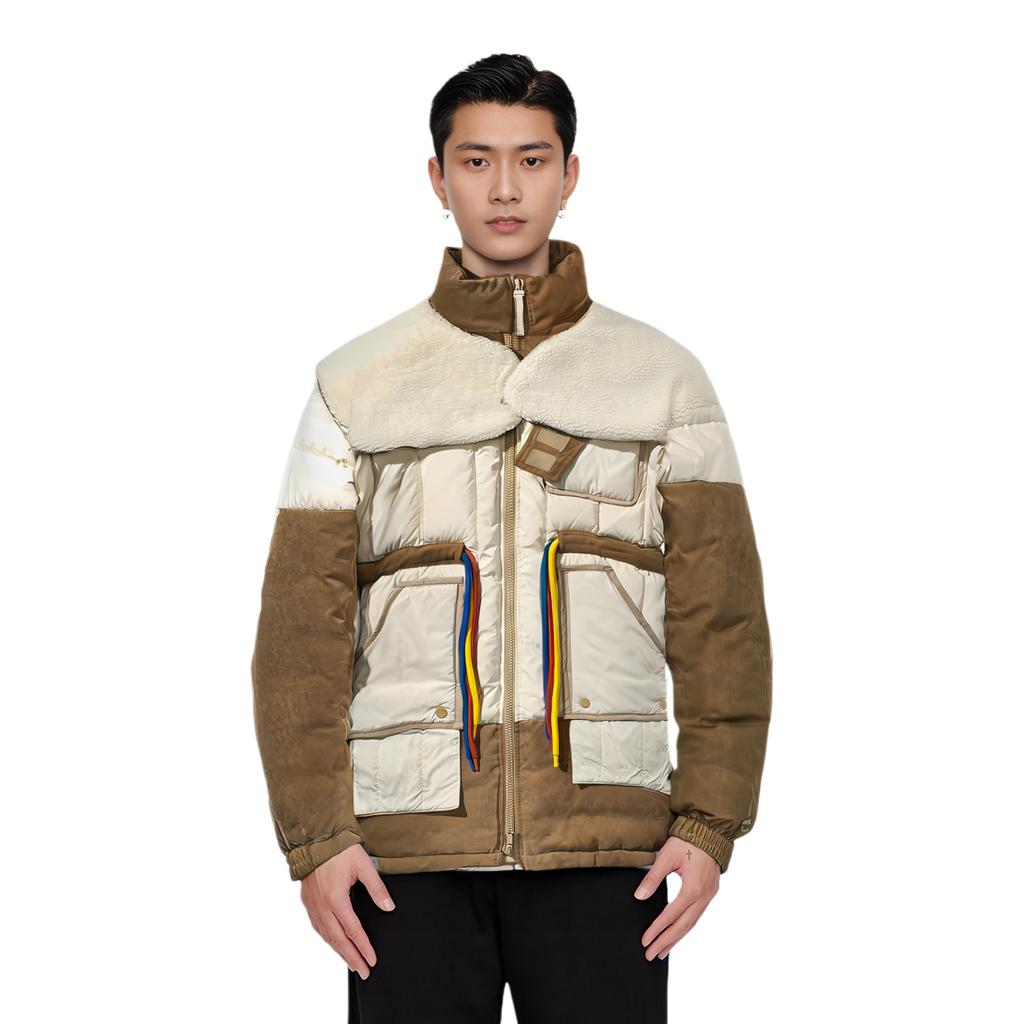 Li Ning Stand Collar Warm Long Down Jacket Men Outerwear Paper-White Smoky-Apricot AYMP143-1
