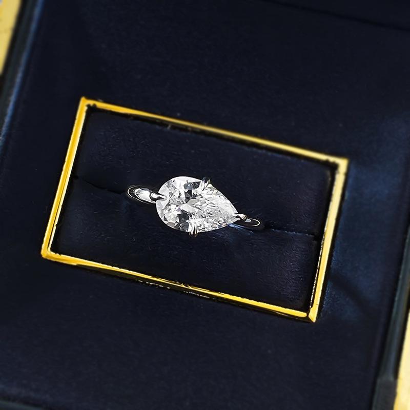 Birnenförmiger Tropfen S925 Silber Weißer Diamantring in Krappenfassung - Klassisch & Modisch