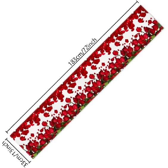 Valentine Table Runners 72 Inches Long, Red Rose Valentine's Day Runners for Table Holiday Anniversary Wedding Kitchen Dining Table Decorations