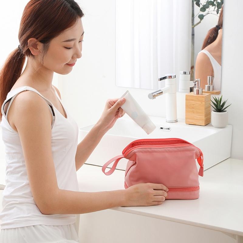 Large Travel Toiletry Cosmetic Bags Double Layer Portable Nylon Makeup Bags Storage Pouch for Women