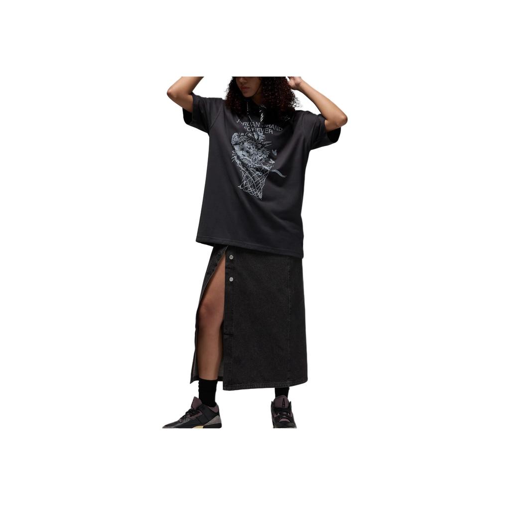 Jordan Printed Oversized Drop Shoulder T-Shirt Women Tops Black FV7119-045