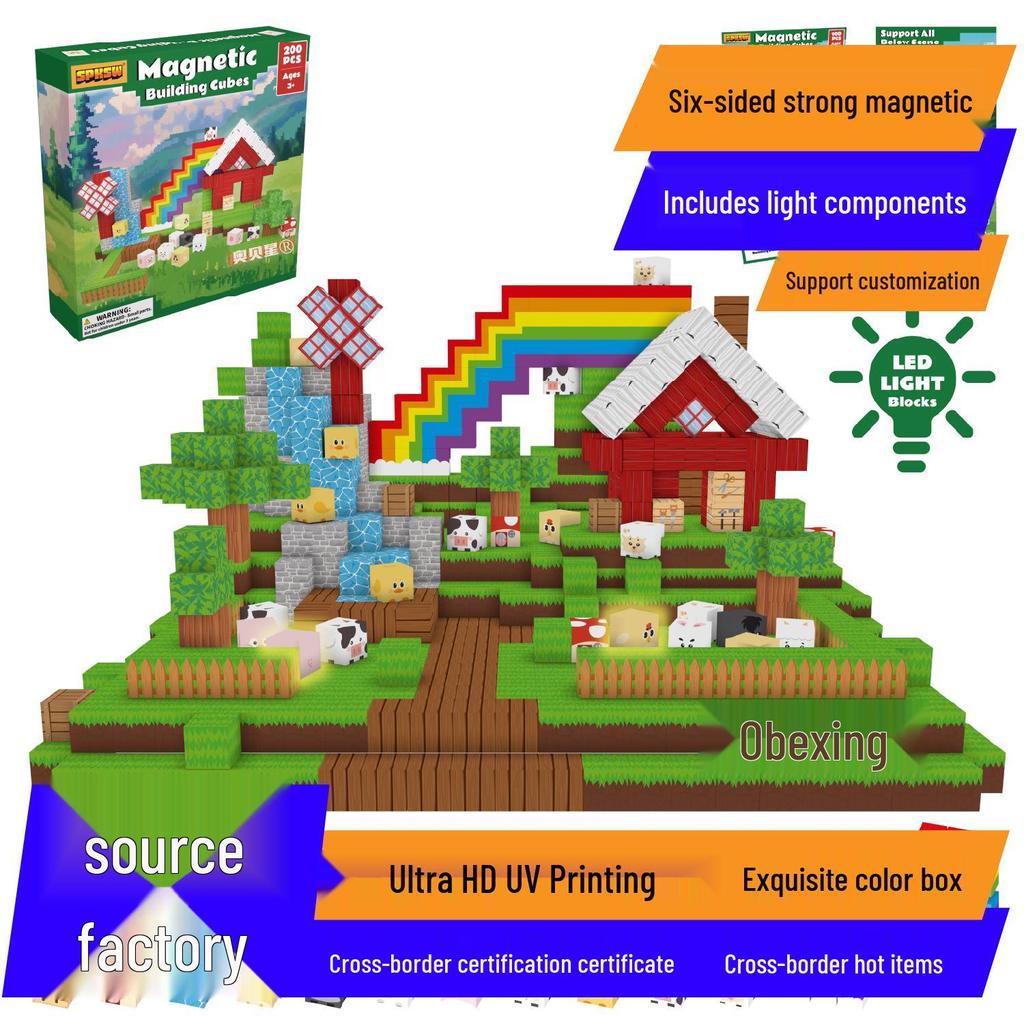 Pink Castle Cube Magnetic Building Block Set - STEM Educational Toy