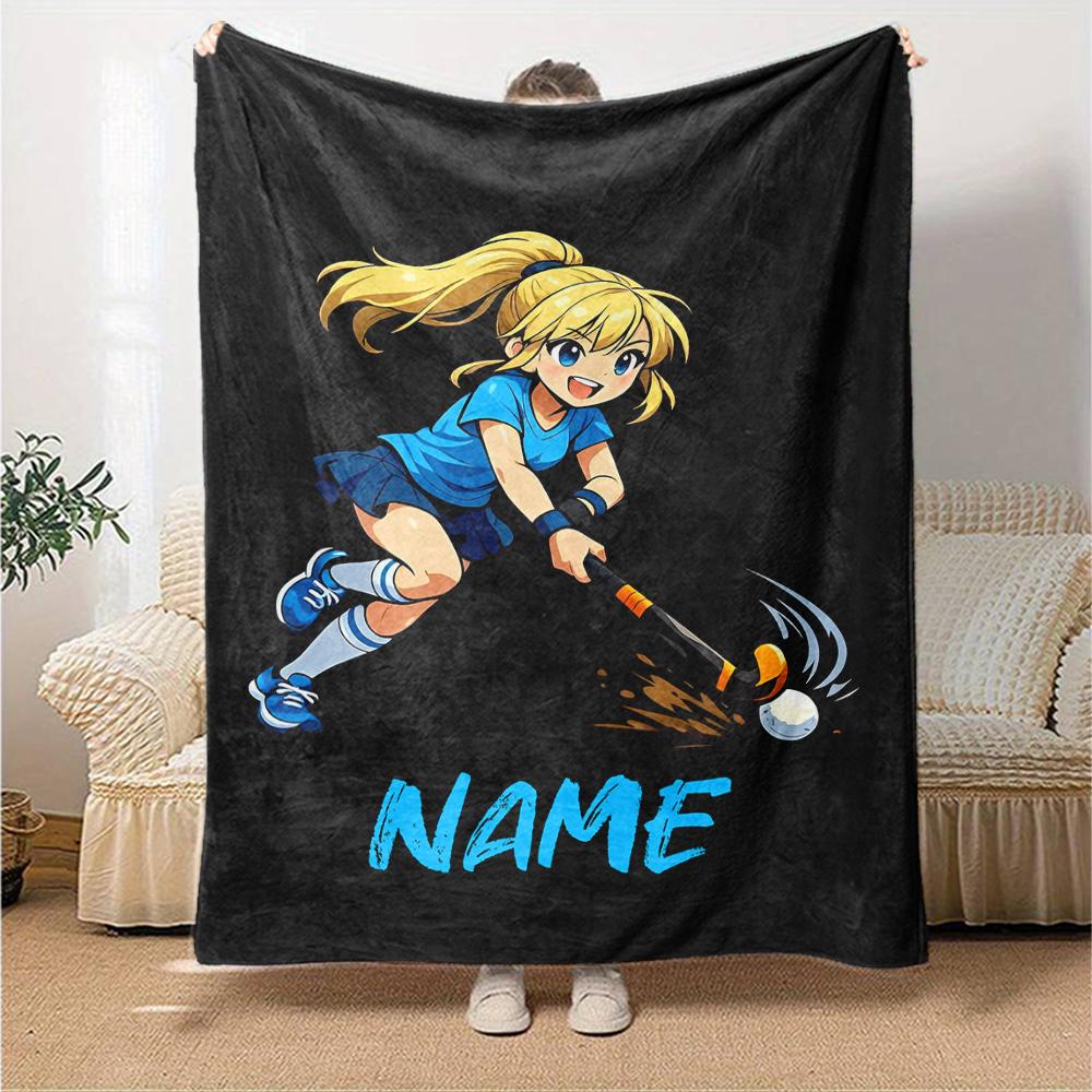 Custom Name Hockey Theme Printed Blanket - Perfect for Couch, Bed, Travel & Outdoor Use | Machine Washable, Cozy & Durable.