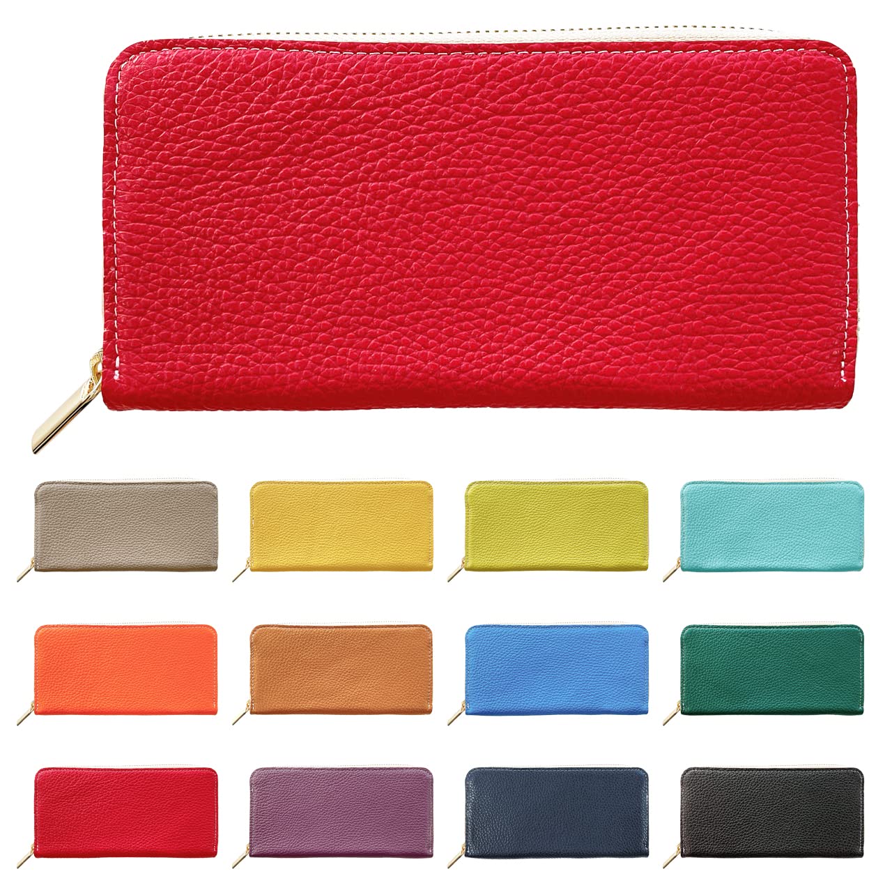 

Genuine Leather Round Wallet with Zipper Card Coin Embossed Camellia Red [leo&aoi] closure, Slots, Purse, Leather, High-Quality Leather,