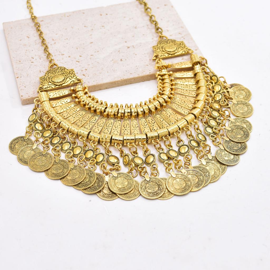 Gypsy Bohemia Coin Tassel Statement Choker Necklace Women Boho Afghan Turkish Ethnic Tribal Jewelry Accessories