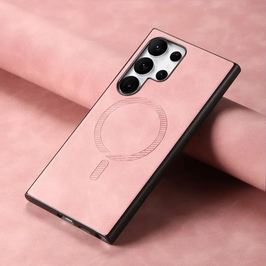 Pouzdro pro Samsung Galaxy S24 Ultra S23 Plus S23FE Kryt pro Magsafe Magnetic Luxury Plain Leather Wireless Charging Shell pro Samsung S24+