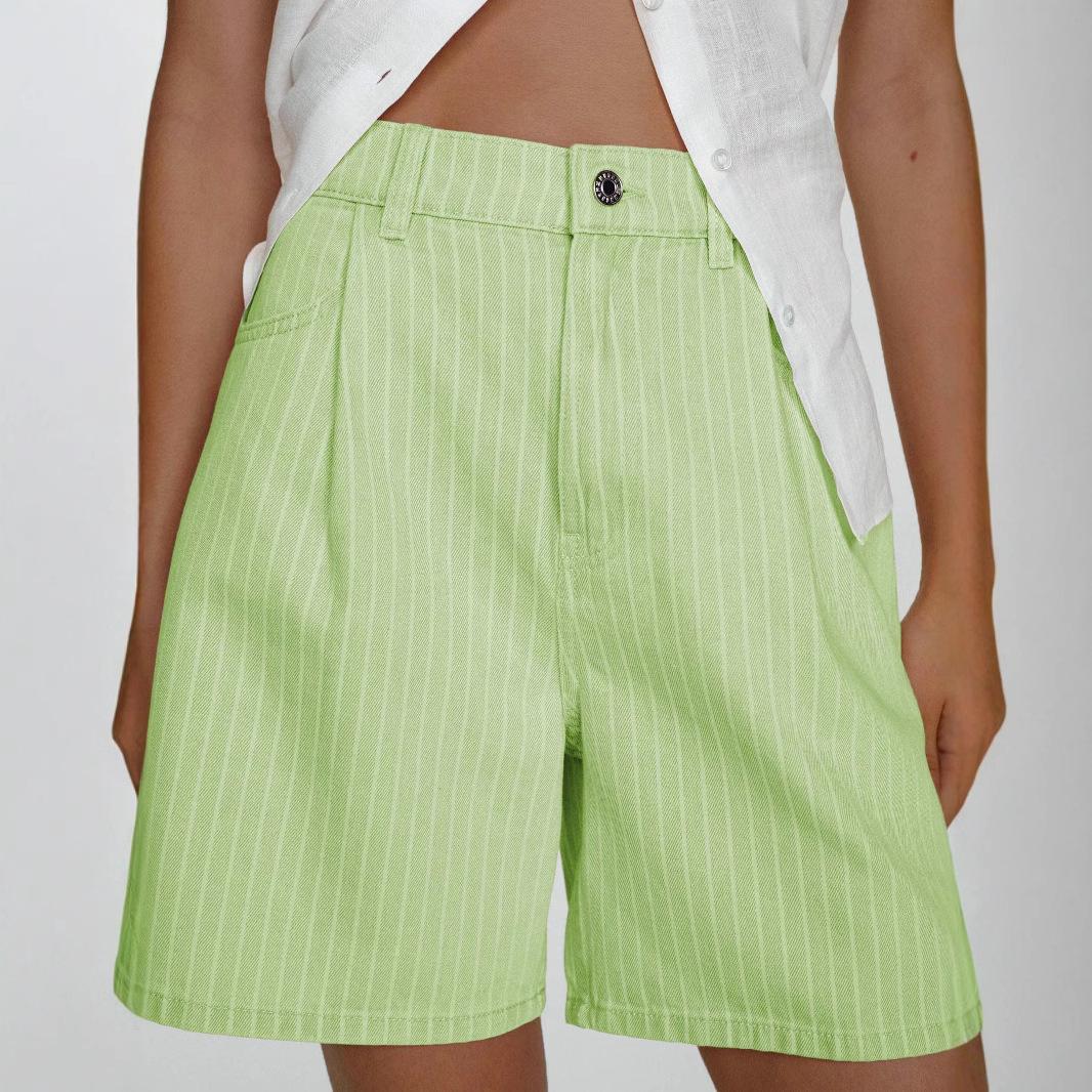 

Европейская и американская мода, полосатые джинсовые шорты с высокой посадкой больших размеров Medium светло-зеленый