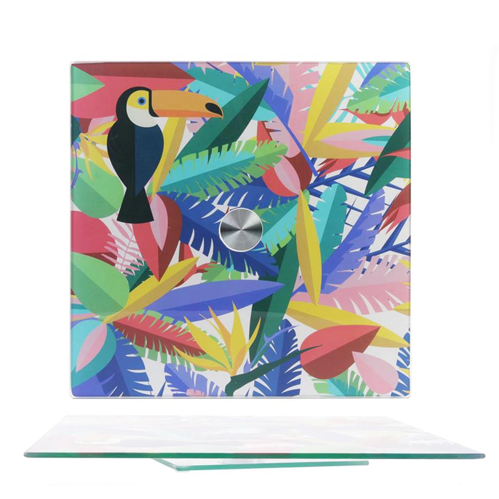 Les Trésors De Lily [Q5861] - Multicolored 'Tropical' Glass Turntable (toucan Leaves) - 30x30 Cm