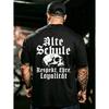Herren schwarzes Kurzarm-Rundhals-T-Shirt mit Gothic-Totenkopf-Grafik und deutschem Text, lockere Passform Baumwollmischung für Fitnessstudio Streetwear Freizeit tägliche Kleidung