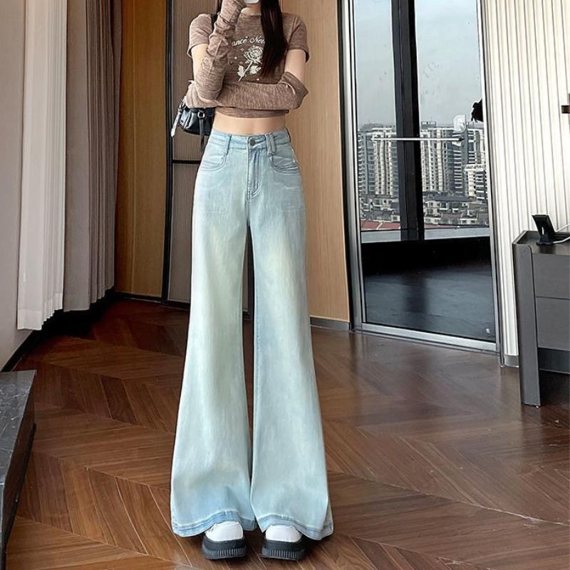 White Wide-leg Big Flared Jeans for Women In Spring and Autumn New High-waist Loose Elastic Slimming Floor Flared Trousers