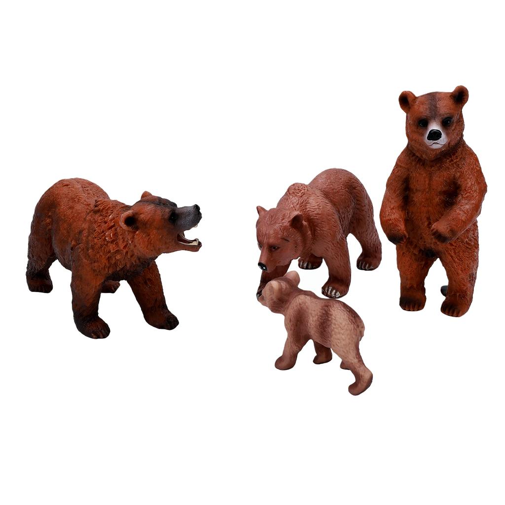 4pcs Realistic Bear Figurines Set Miniature PVC Grizzly Bear Wild Animal Figures for Home Office Display Collection 4