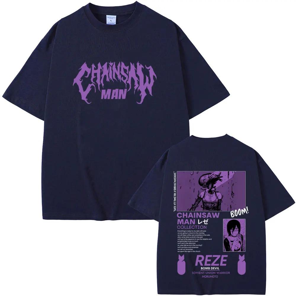 2026 Anime Chainsaw Man Reze Magliette Grafiche Double Sided Uomo Donna Moda Casual Morbido Cotone Maglietta Top Unisex Regalo per Appassionati di Manga