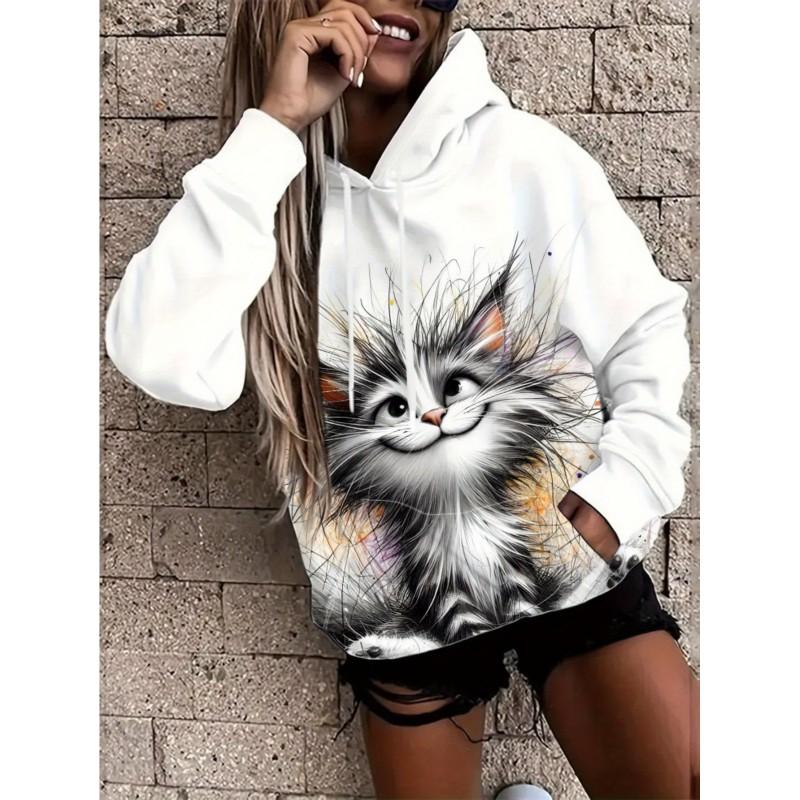 Womens Floral Print Hooded Sweatshirt Soft Comfortable Casual Pullover Daily Wear