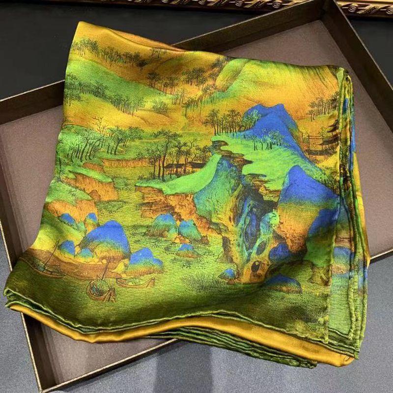 Silk Thousand Miles Jiangshan Silk Scarf Elegant Antique Mulberry Silk Shawl Women'S Sunscreen Neck Protection Scarf Accessories