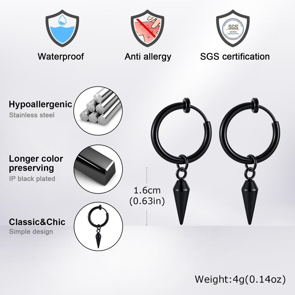Classic Stainless Steel Rivet Clip Earring for Men Women,Anti Allergy Non-pierced Huggies Earrings,Rock Punk Jewelry Gift