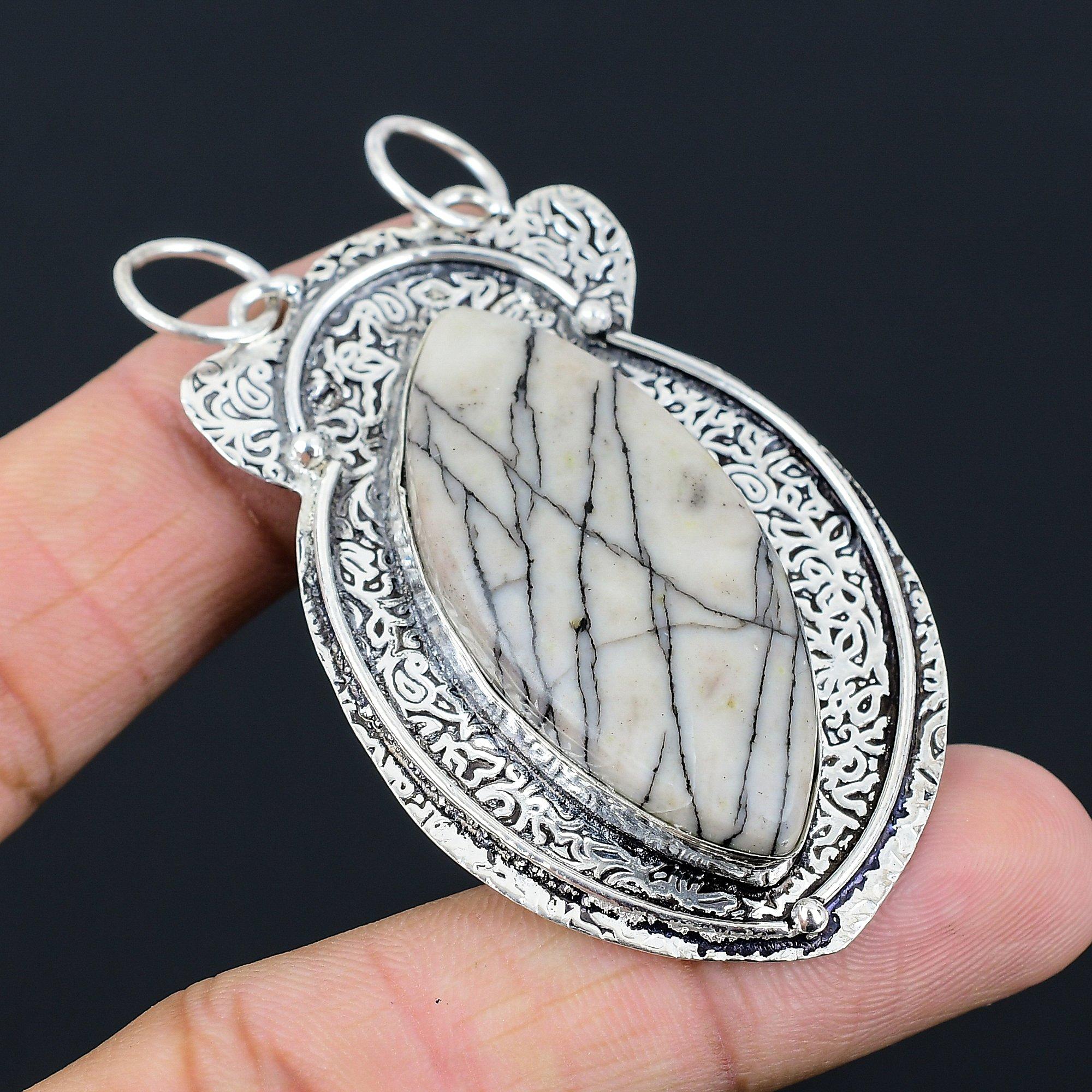Daughters Day Deal 925 Silver Spider Web Jasper Gemstone Trendy Pendant Jewelry