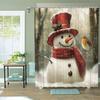 Water-Resistant Snowman And Bird Themed Shower Curtain With 12 Hooks, Machine Washable Non-Woven Graphic Art Bath Decor