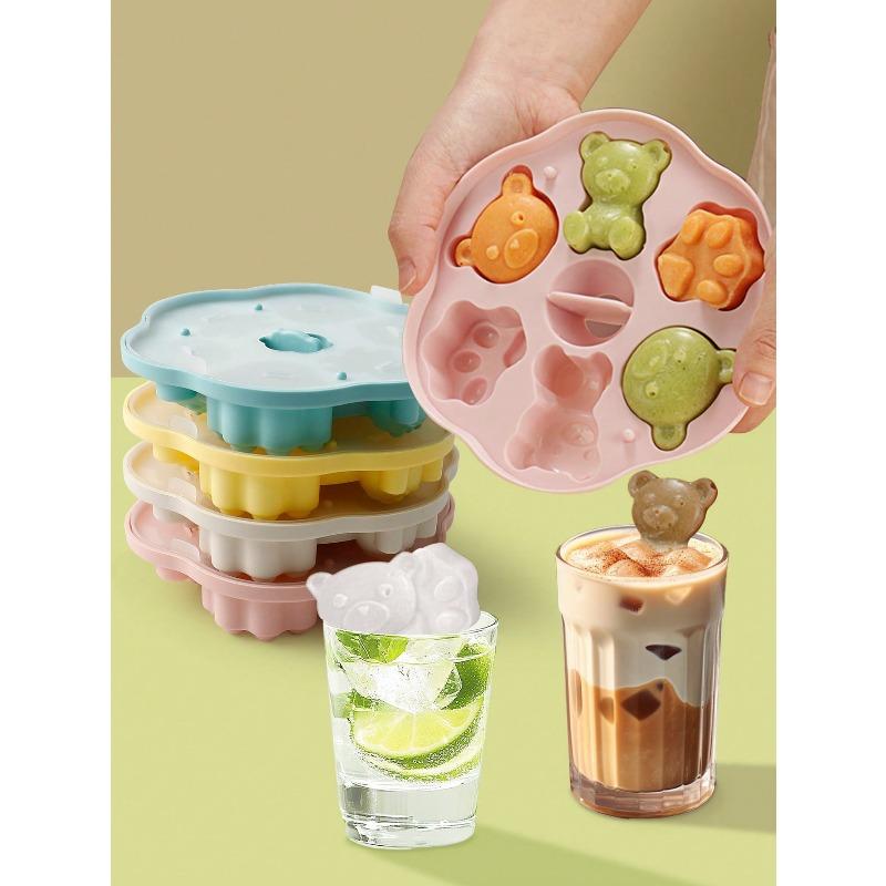 Cavity Cute Animal Ice Cream Silicone Mold, Easy Release with Lid Design, Cartoon Cat Paw & Bear Shaped Ice Cream/Ice Cube Maker