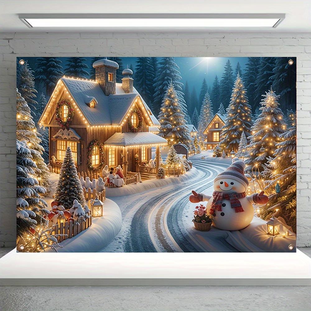 Charming December Snow Scenery with Snowmen and Gingerbread House Design Suitable for Winter Celebrations and New Year Parties