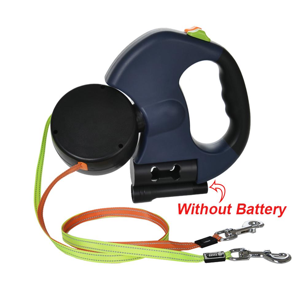 Retractable Dual Dog Leash With Flashlight For Small Dogs Walking Automatic 360°No Tangle Pet Traction Rope Belt Waste Bag Box