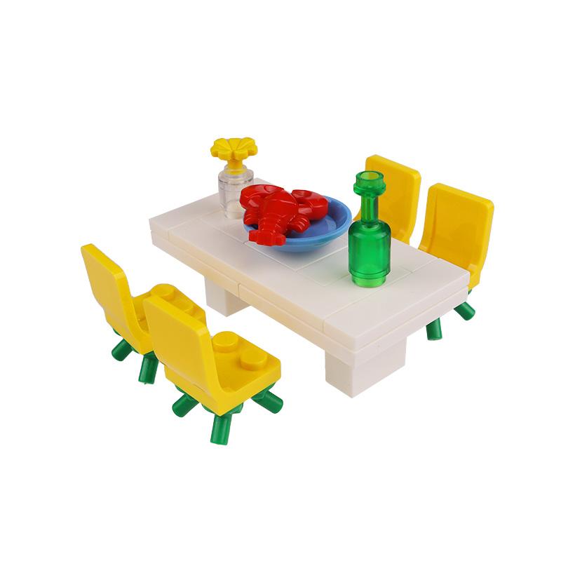MOC small particle DIY creative building blocks kitchen furniture home appliances collection dining table model kitchen cabinet