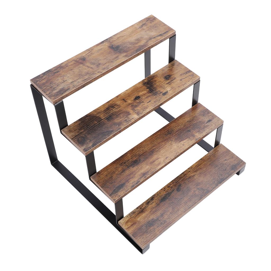 4-stufiges Holzstufenregal, rustikaler Metallrahmen, Parfümhalter, Display-Riser-Ständer für Anbieter, Pop