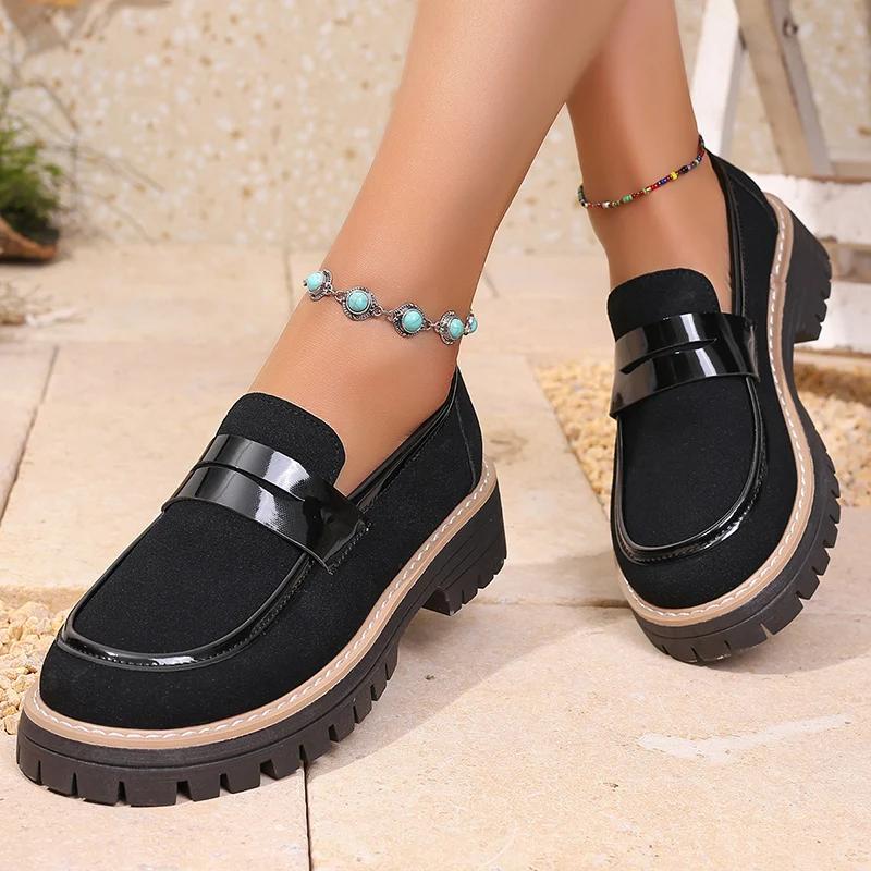 Fashion Non Slip Platform Loafers for Women 2025 Spring Summer Faux Suede Casual Shoes Woman Comfortable Slip On Flats Plus Size