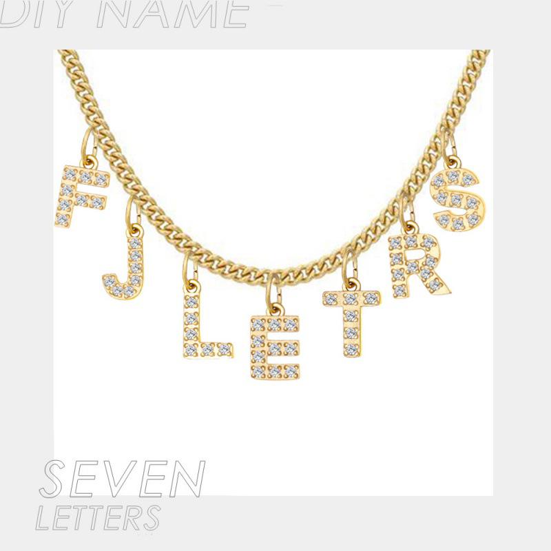 DIY Simple English Letter Necklace with Diamond Inlaid Pendant, Stainless Steel Jewelry for Europe and America.