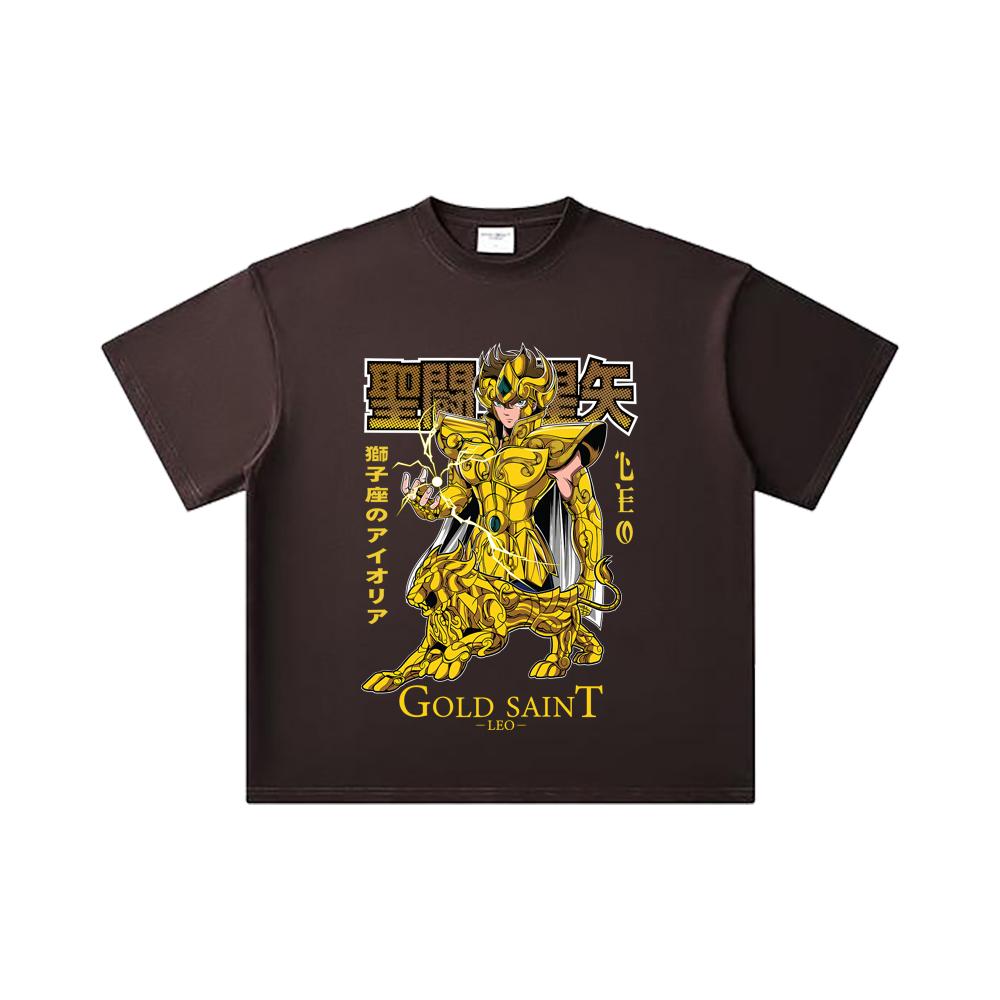 260 GSM Double Yarn 32 Count 100% Cotton Saint Seiya V22 Leo Print Unisex Heavy Cotton T Shirt