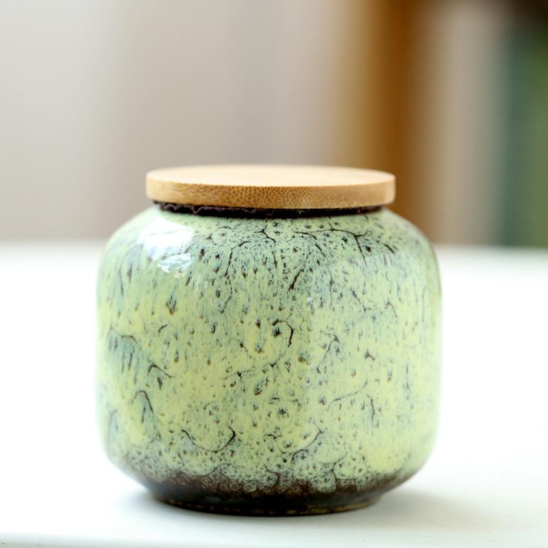 Kiln-changed Sealed Tank Ceramic Home Kitchen Jars Tea Packaging Storage Jar with Bamboo Cover Food Storage Jars