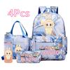 4Pcs/set Cute Anime Pirnted Backpack 750Ml Water Bottle Lunch Bag Pencil Bag Outdoor Student Girl Large Capacity Schoolbag Water Cup